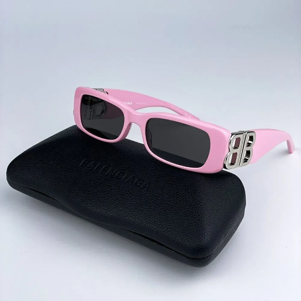 NEW Balenciaga BB0096S 012 Pink Silver Logo Grey Rectangle Unisex Sunglasses - Picture 2 of 13